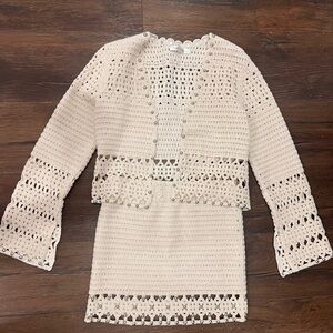Aqua Cream Crochet Blazer and Skirt Set
